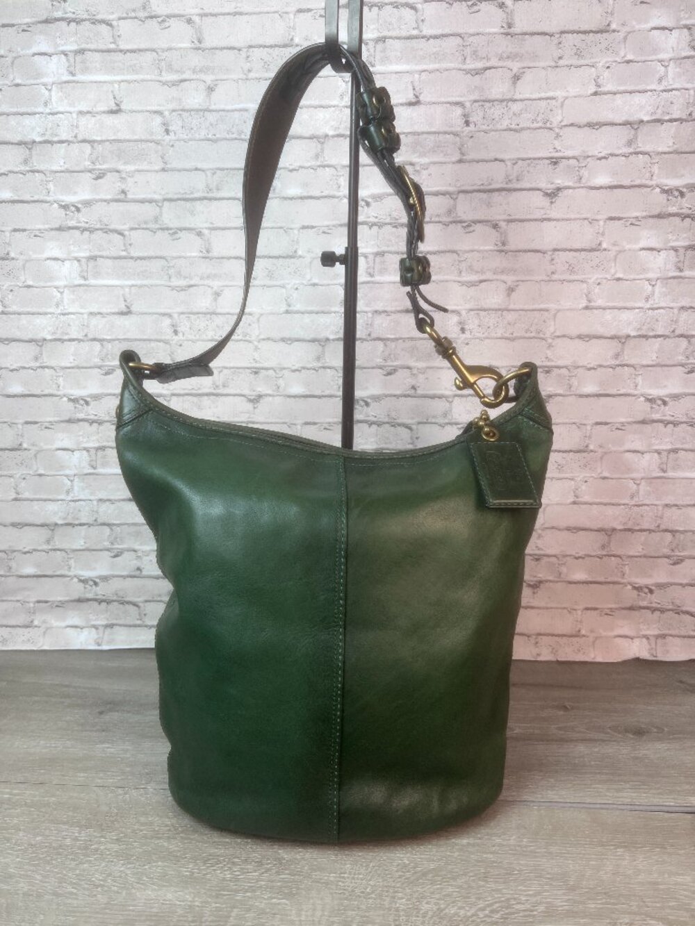 Rare Green Vintage Coach Bleecker Tattersall XL Duffle Bucket Bag 11423)